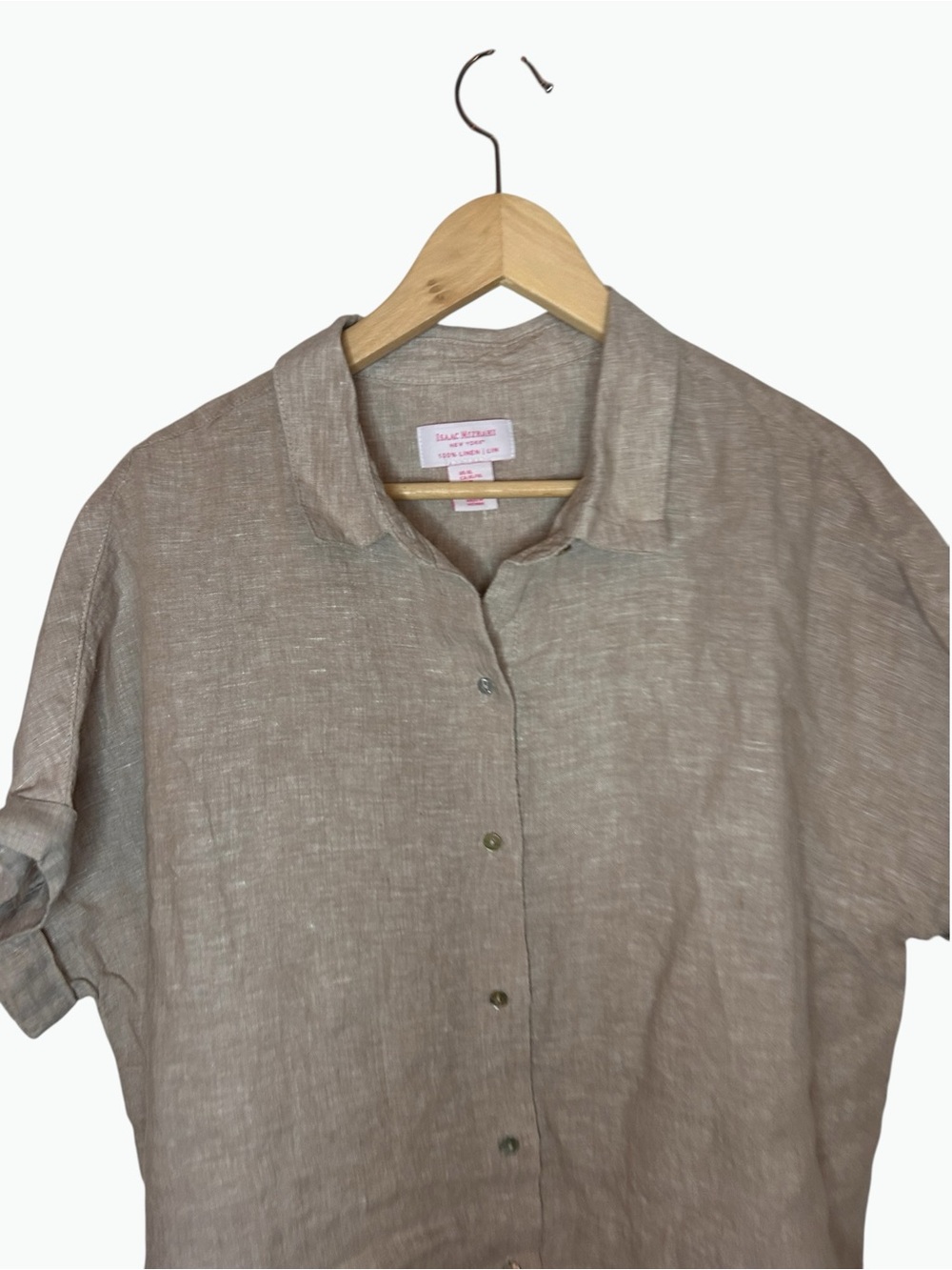 Isaac Mizrahi New York 100% Linen Boxy Button Down Shirt XL Taupe